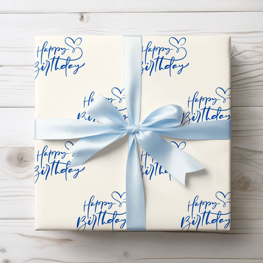 Blue Script Happy Birthday Wrapping Paper