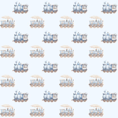 Charming Blue Train Wrapping Paper for Kids – Cute Vintage Locomotive Gift Wrap