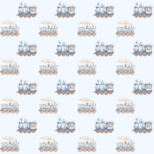 Charming Blue Train Wrapping Paper for Kids – Cute Vintage Locomotive Gift Wrap