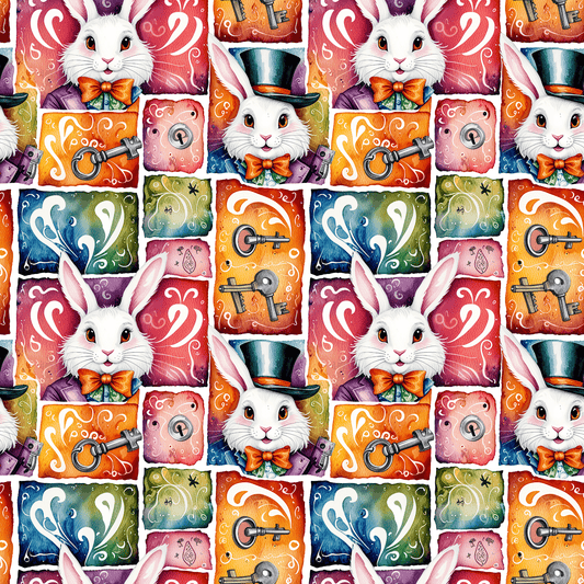 Alice in Wonderland Gift Wrap with Keys & Magic, Whimsical White Rabbit Wrapping Paper