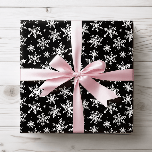 Midnight Flurries – Black & White Snowflake Wrapping Paper