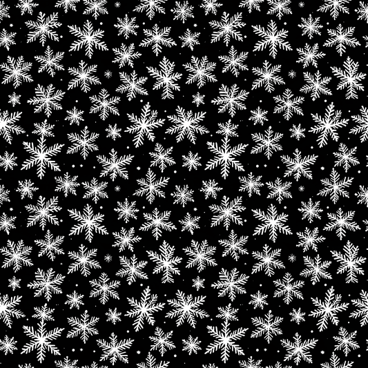 Midnight Flurries – Black & White Snowflake Wrapping Paper