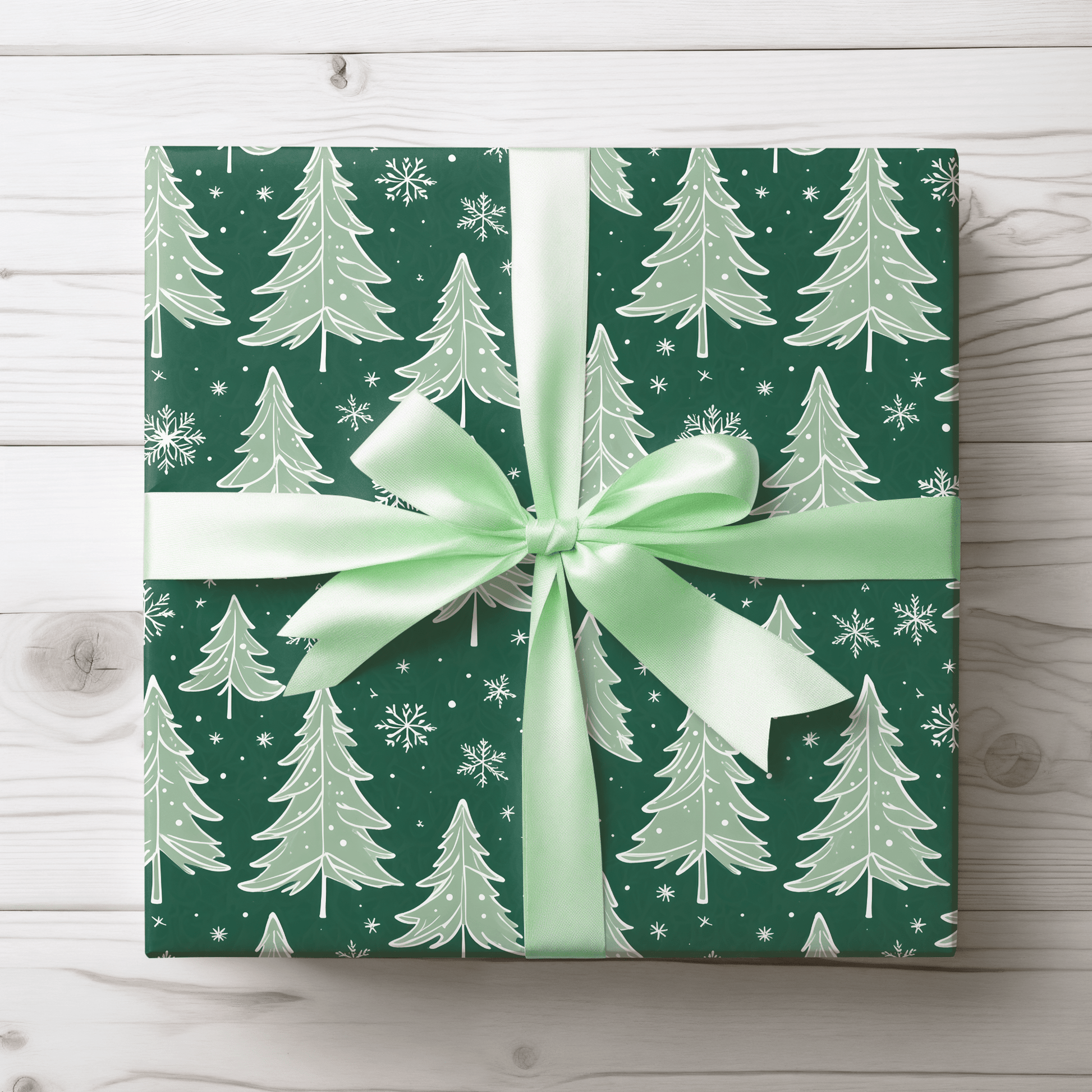 Scandi - Chic Green Christmas Tree Wrapping Paper – Modern Nordic Holiday Gift Wrap