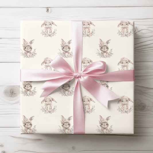 Bunny Bonnet Ballet – Vintage Blush Baby Wrapping Paper