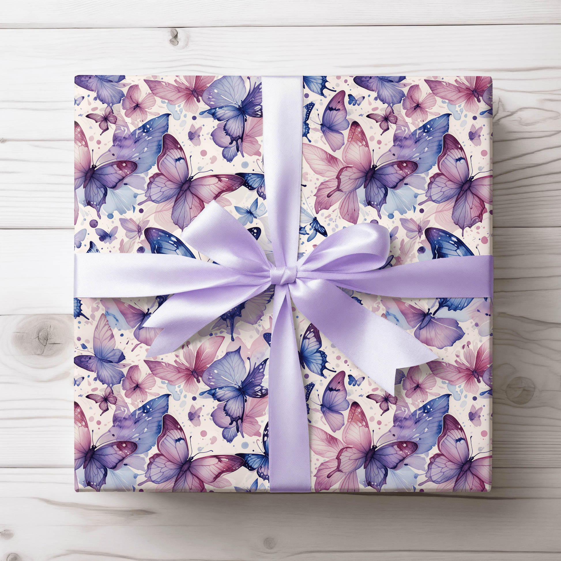 Flutter Fancy – Watercolor Butterfly Wrapping Paper in Blue & Blush