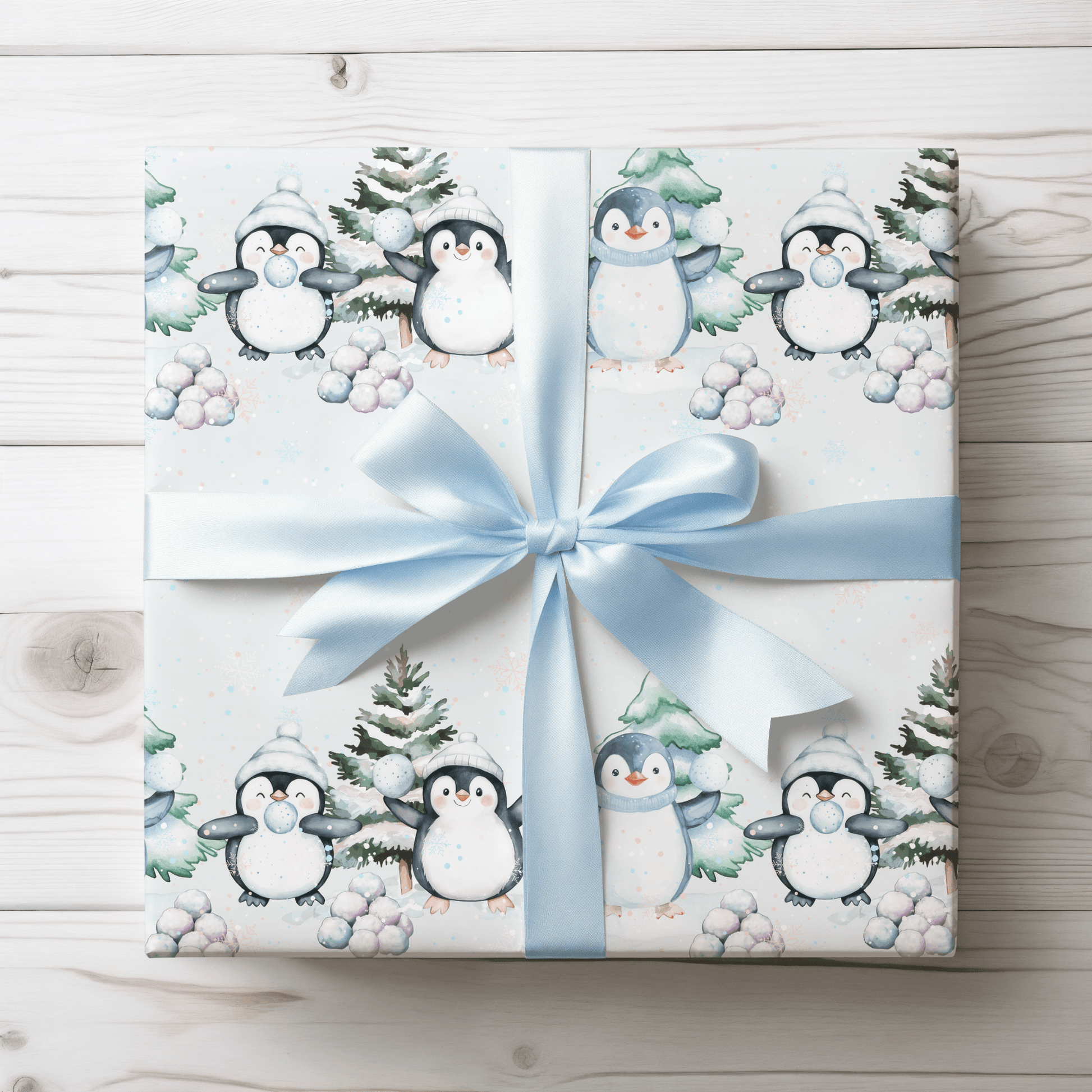 Snowball Shenanigans – Playful Penguin Christmas Wrapping Paper