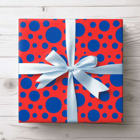 Dot Riot – Bold Blue on Red Modern Wrapping Paper