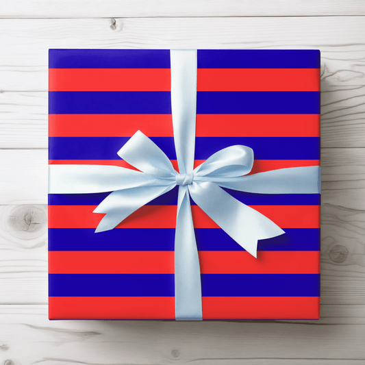 Stripe Hype – Bold Red & Blue Graphic Stripe Wrapping Paper