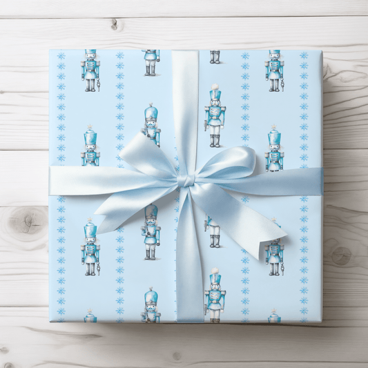 Ice Cracker Suite – Snowy Blue Nutcracker Wrapping Paper