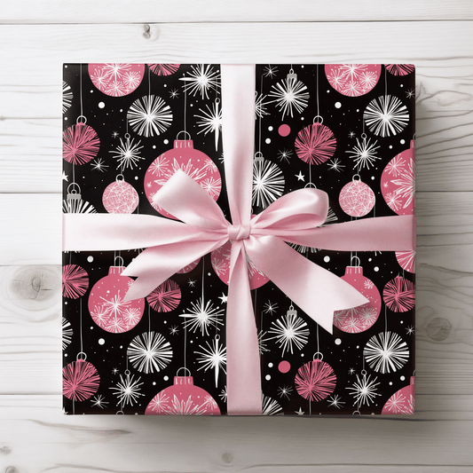 Bubble Glam & Bauble Jam – Pink Retro Ornament Wrapping Paper