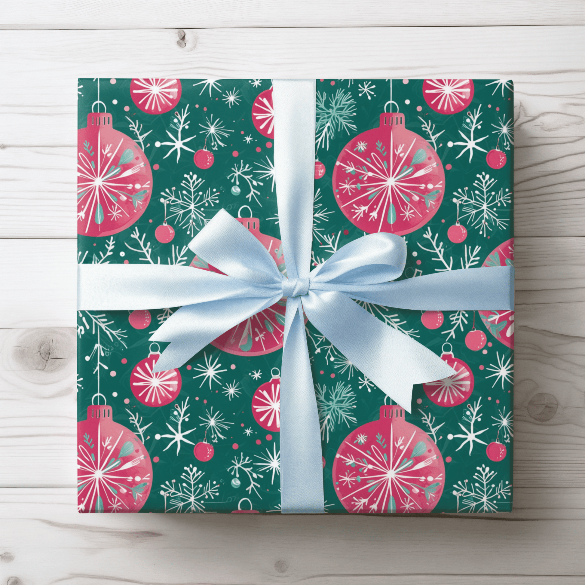 Bauble Bounce & Mistletoe Pop – Retro Holiday Ornament Wrapping Paper