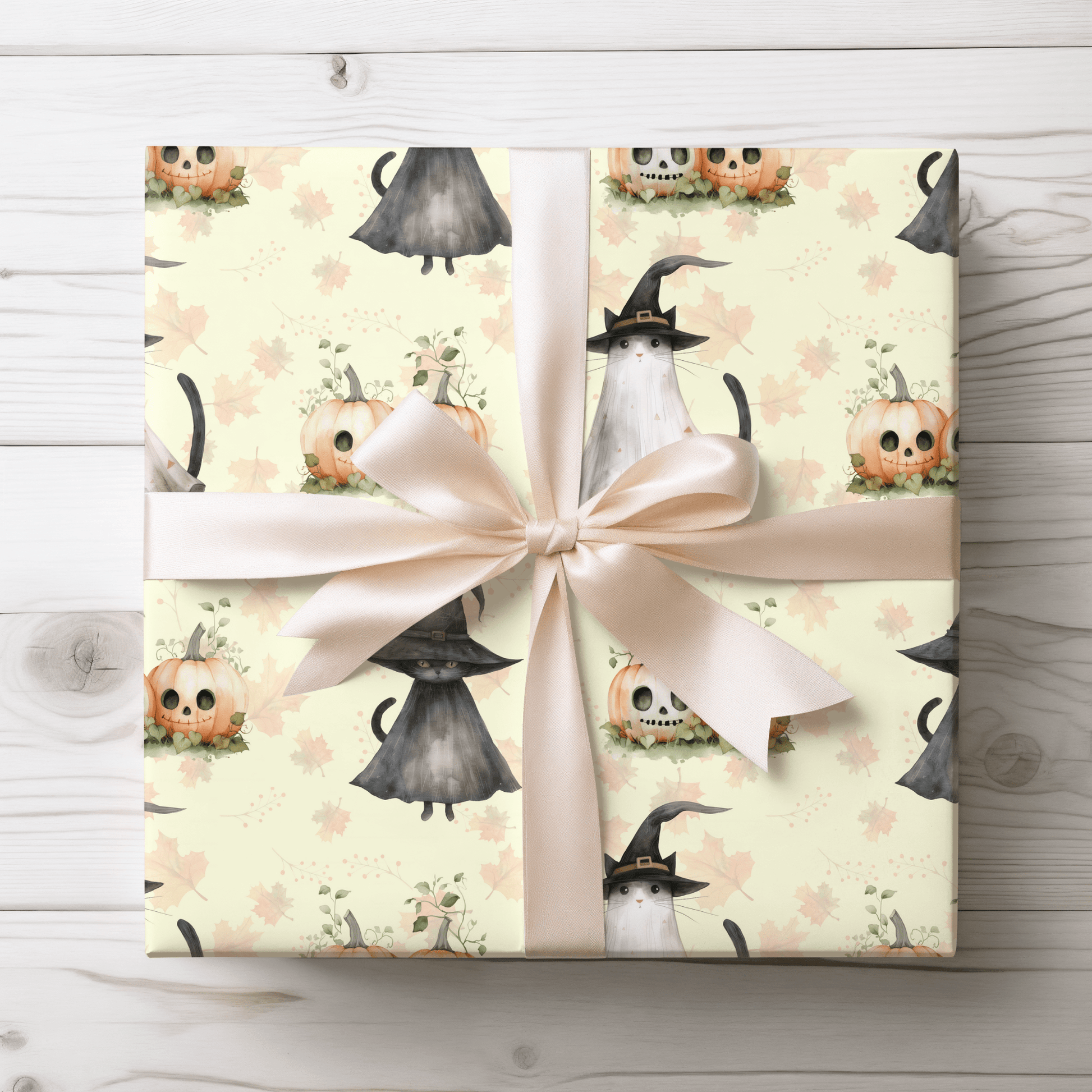 Hex Me Not - Spooky Cute Cat & Pumpkin Halloween Wrapping Paper
