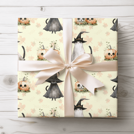 Hex Me Not - Spooky Cute Cat & Pumpkin Halloween Wrapping Paper