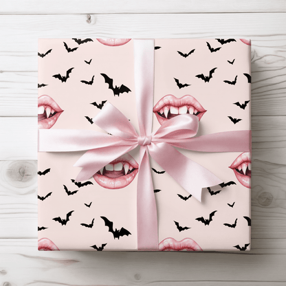 Vamp It Up – Fanged Lips & Bat Kisses Wrapping Paper