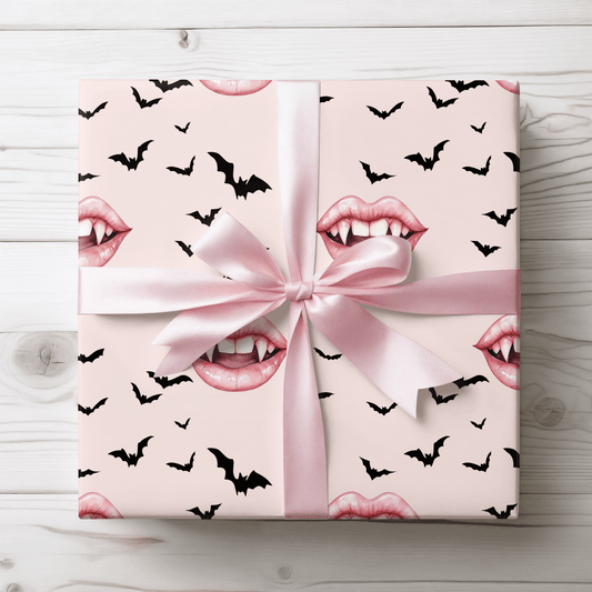 Vamp It Up – Fanged Lips & Bat Kisses Wrapping Paper