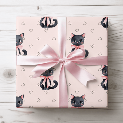 Purrfectly Pink – Black Cat & Bows Wrapping Paper