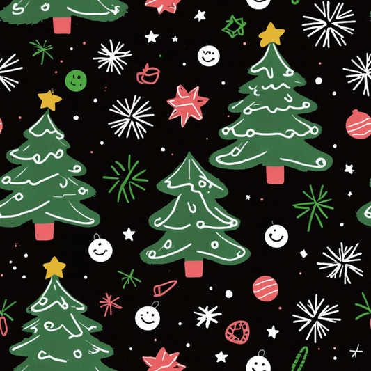 Merry Mischief – Doodled Christmas Tree Wrapping Paper
