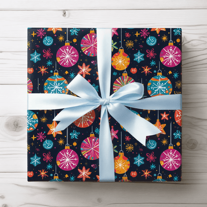 Bauble Blitz – Neon Ornament Holiday Wrapping Paper