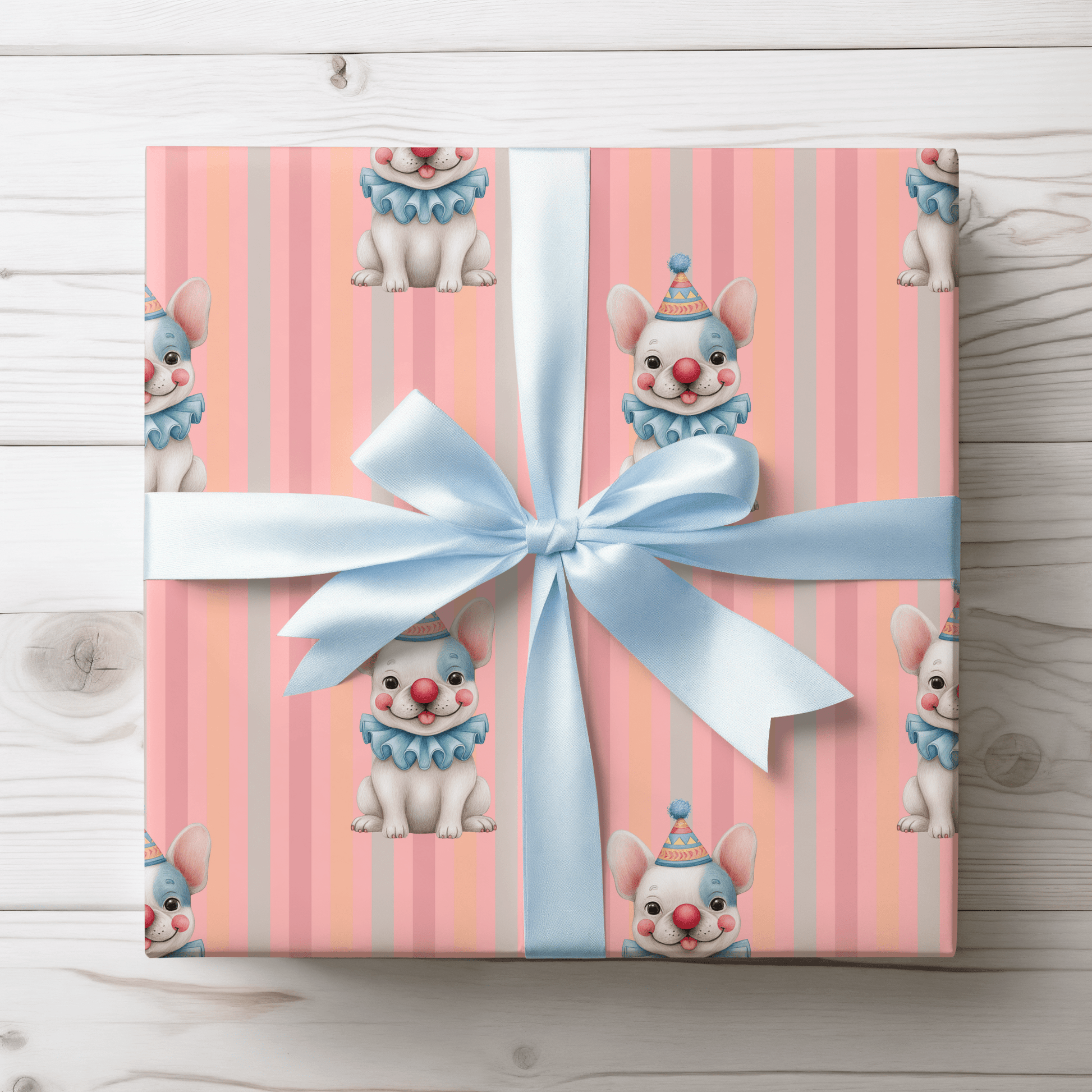 Party Bark & Boop – Clown Frenchie Celebration Wrapping Paper