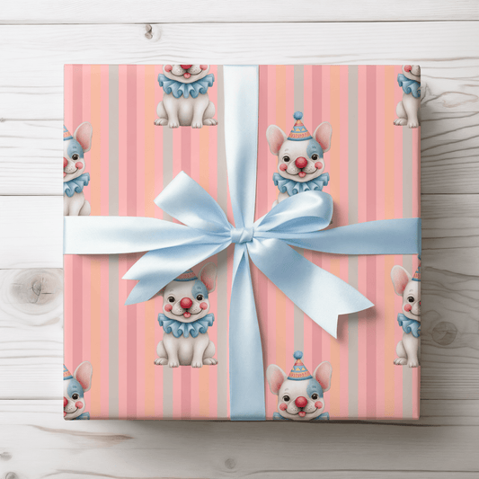 Party Bark & Boop – Clown Frenchie Celebration Wrapping Paper