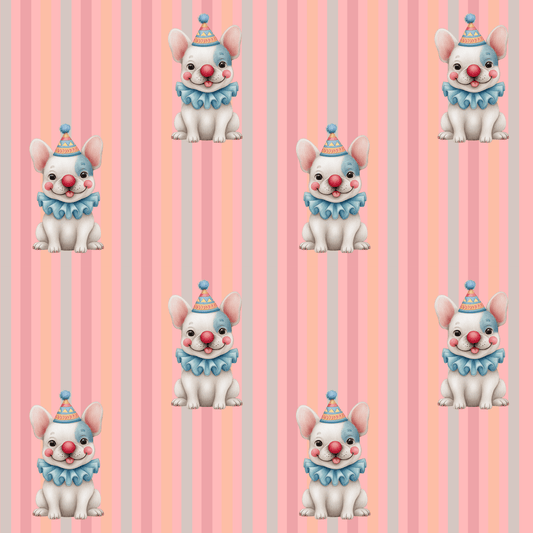 Party Bark & Boop – Clown Frenchie Celebration Wrapping Paper