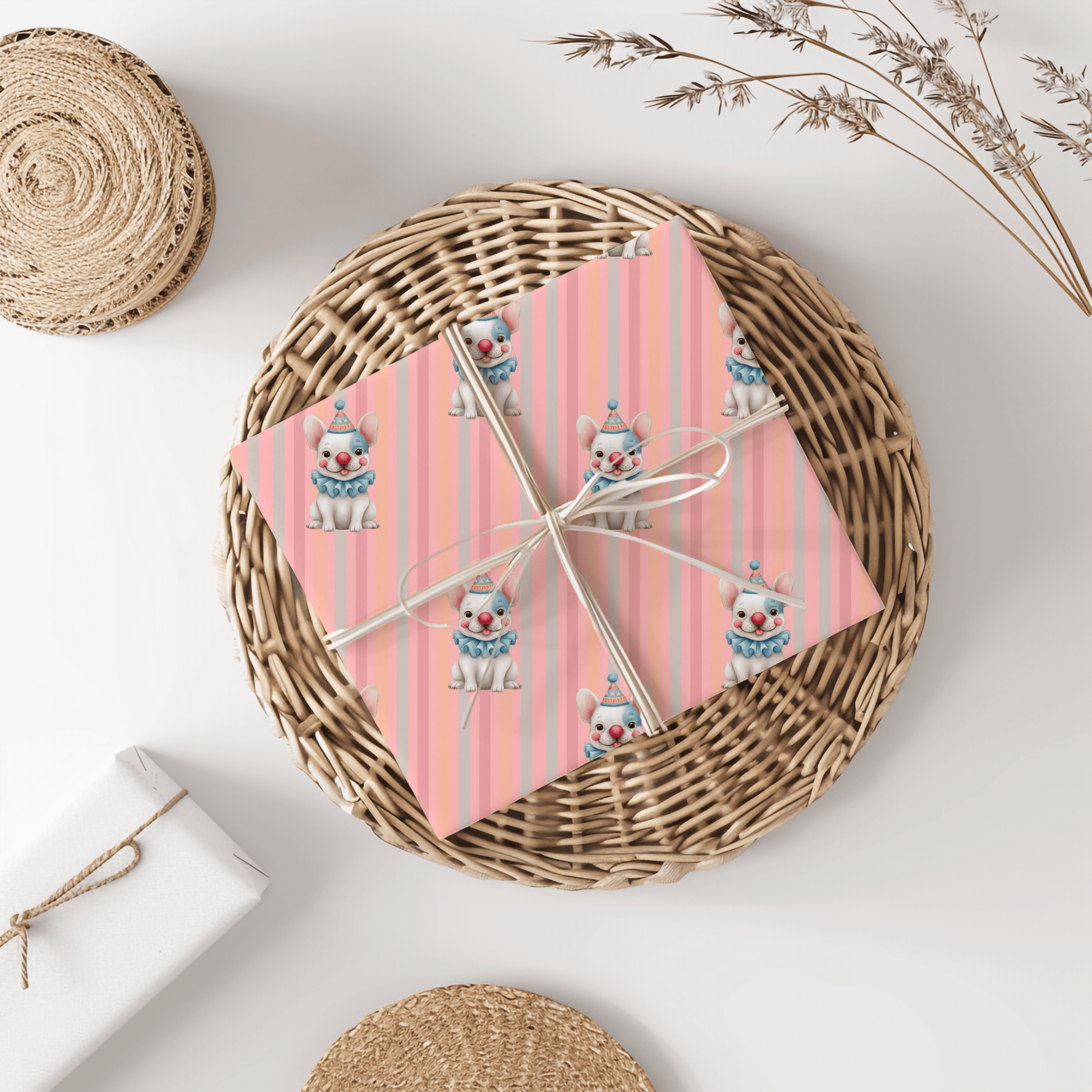 Party Bark & Boop – Clown Frenchie Celebration Wrapping Paper