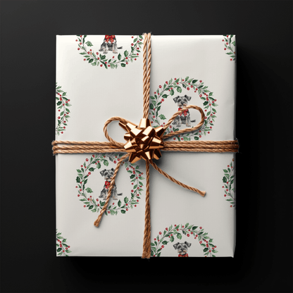 Paw - liday Wreaths & Wags – Schnauzer Christmas Wrapping Paper