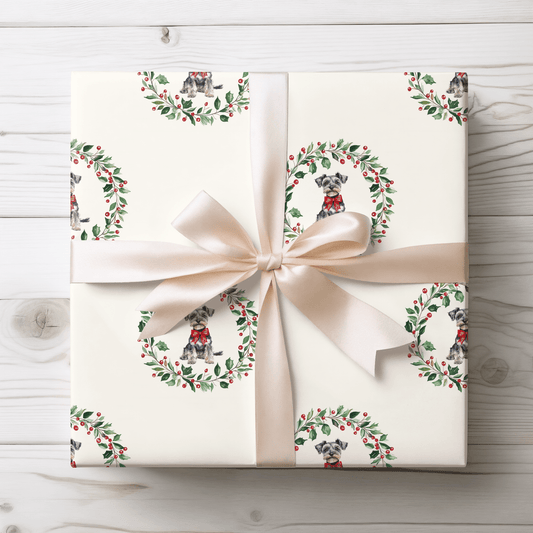 Paw - liday Wreaths & Wags – Schnauzer Christmas Wrapping Paper