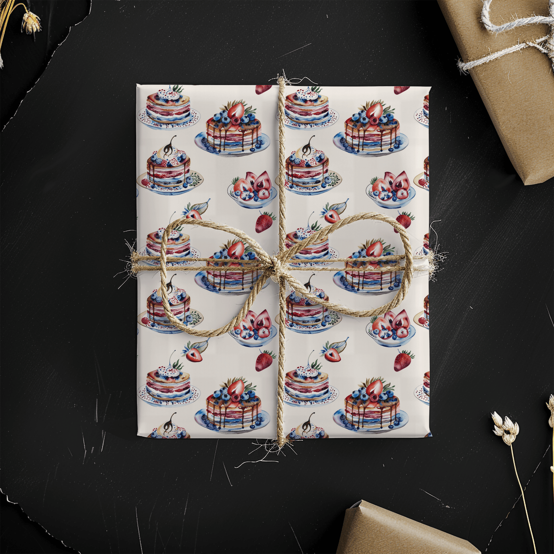 Stacks of Joy – Pancakes & Berries Wrapping Paper