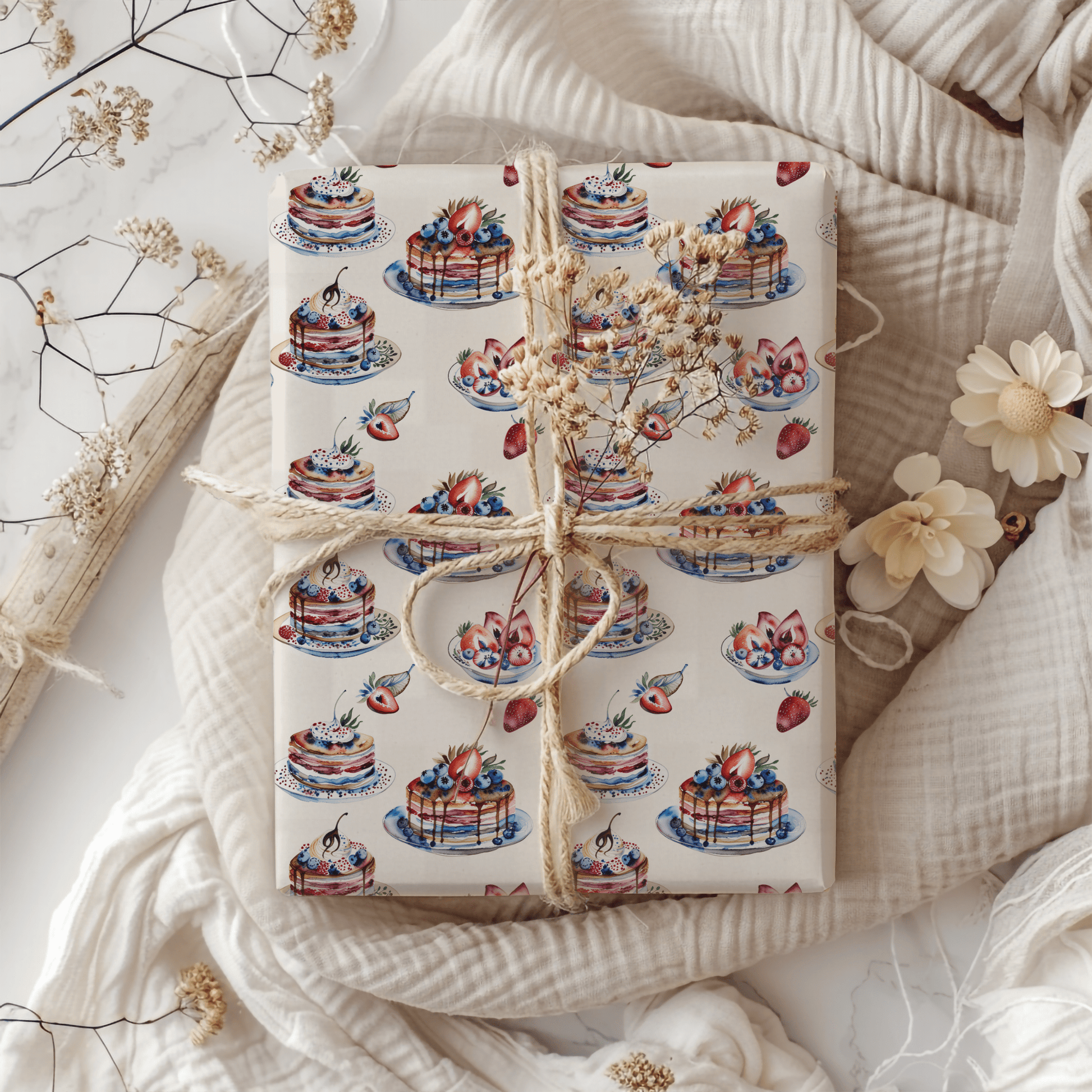 Stacks of Joy – Pancakes & Berries Wrapping Paper