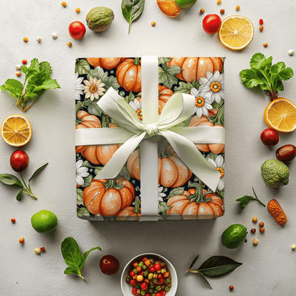 Pumpkin Patch Chic – Autumn Floral Pumpkin Wrapping Paper