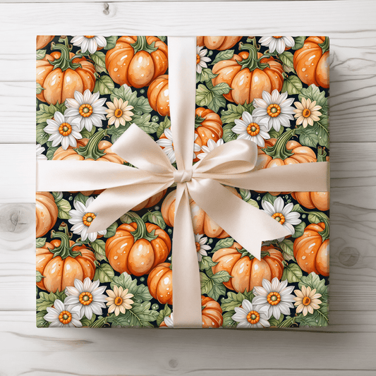 Pumpkin Patch Chic – Autumn Floral Pumpkin Wrapping Paper