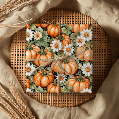 Pumpkin Patch Chic – Autumn Floral Pumpkin Wrapping Paper