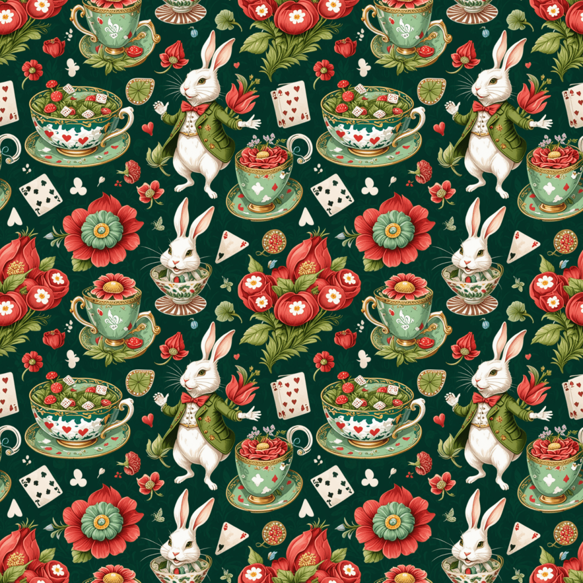 Green Glam Alice – Wonderland Tea Party Wrapping Paper