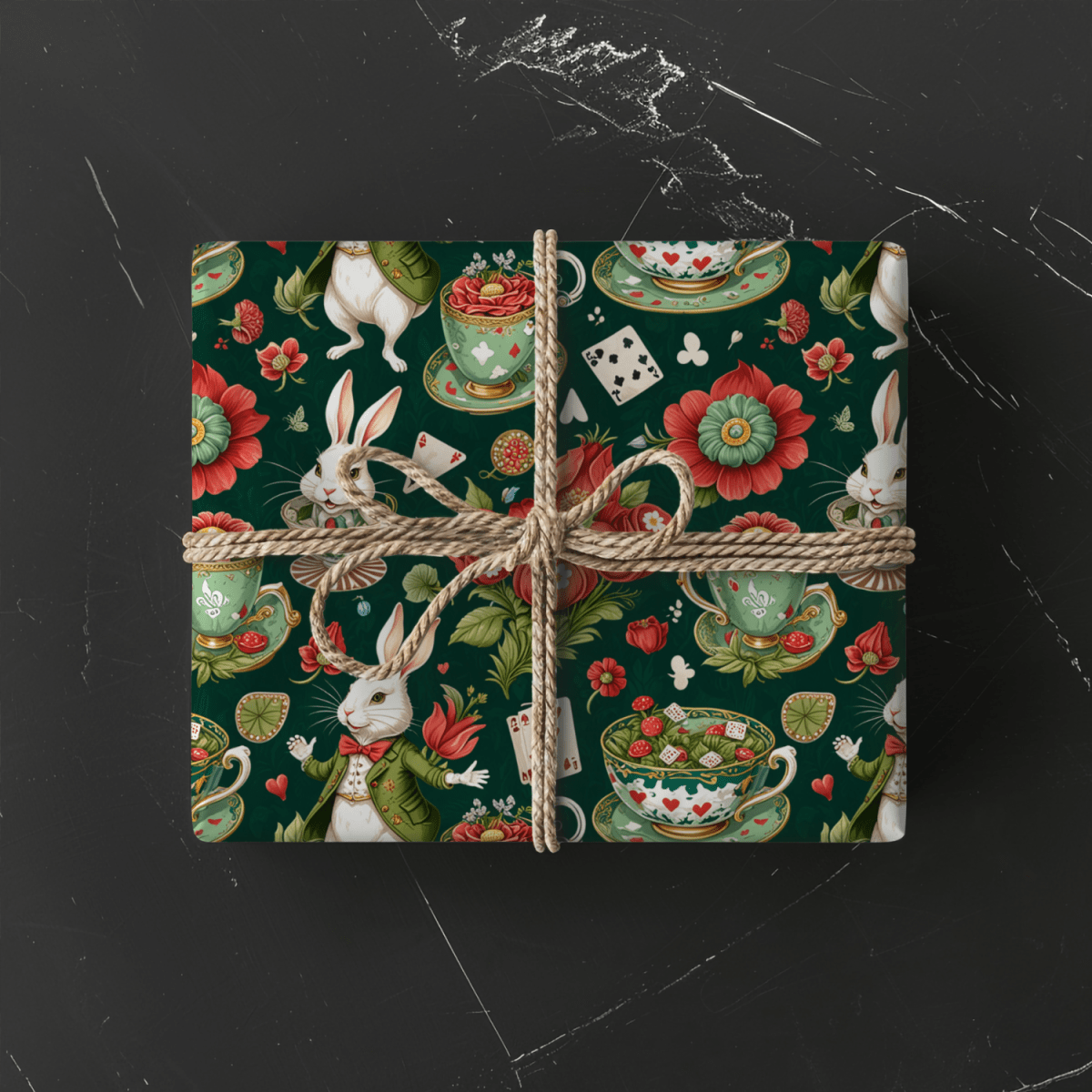 Green Glam Alice – Wonderland Tea Party Wrapping Paper