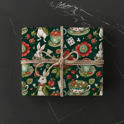Green Glam Alice – Wonderland Tea Party Wrapping Paper