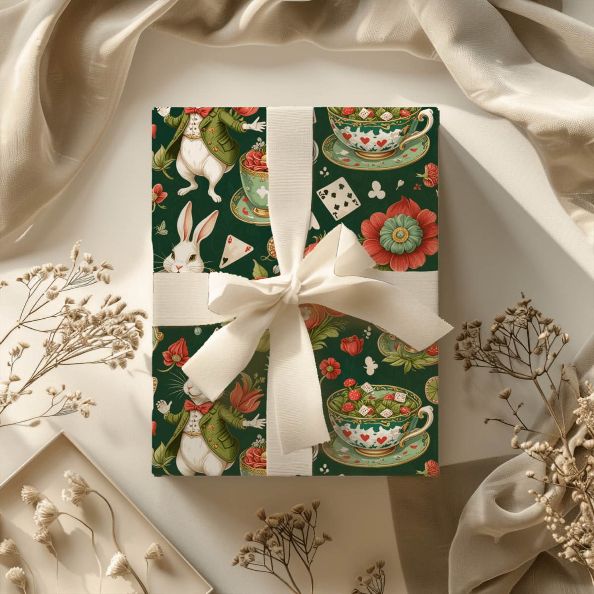 Green Glam Alice – Wonderland Tea Party Wrapping Paper