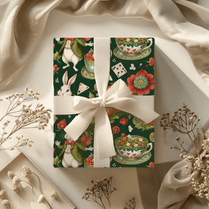 Green Glam Alice – Wonderland Tea Party Wrapping Paper