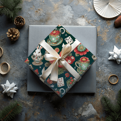 Green Glam Alice – Wonderland Tea Party Wrapping Paper