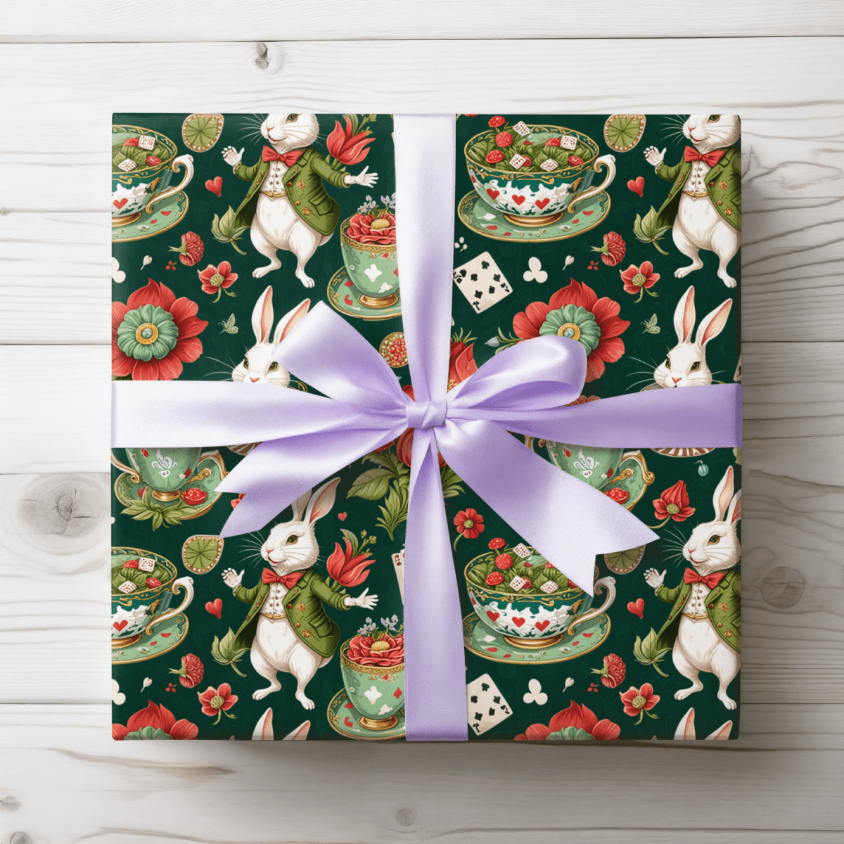 Green Glam Alice – Wonderland Tea Party Wrapping Paper