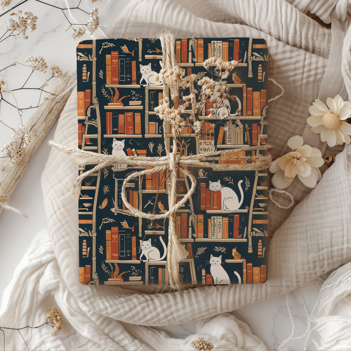 Whiskered Tales – Cat & Book Lover Wrapping Paper