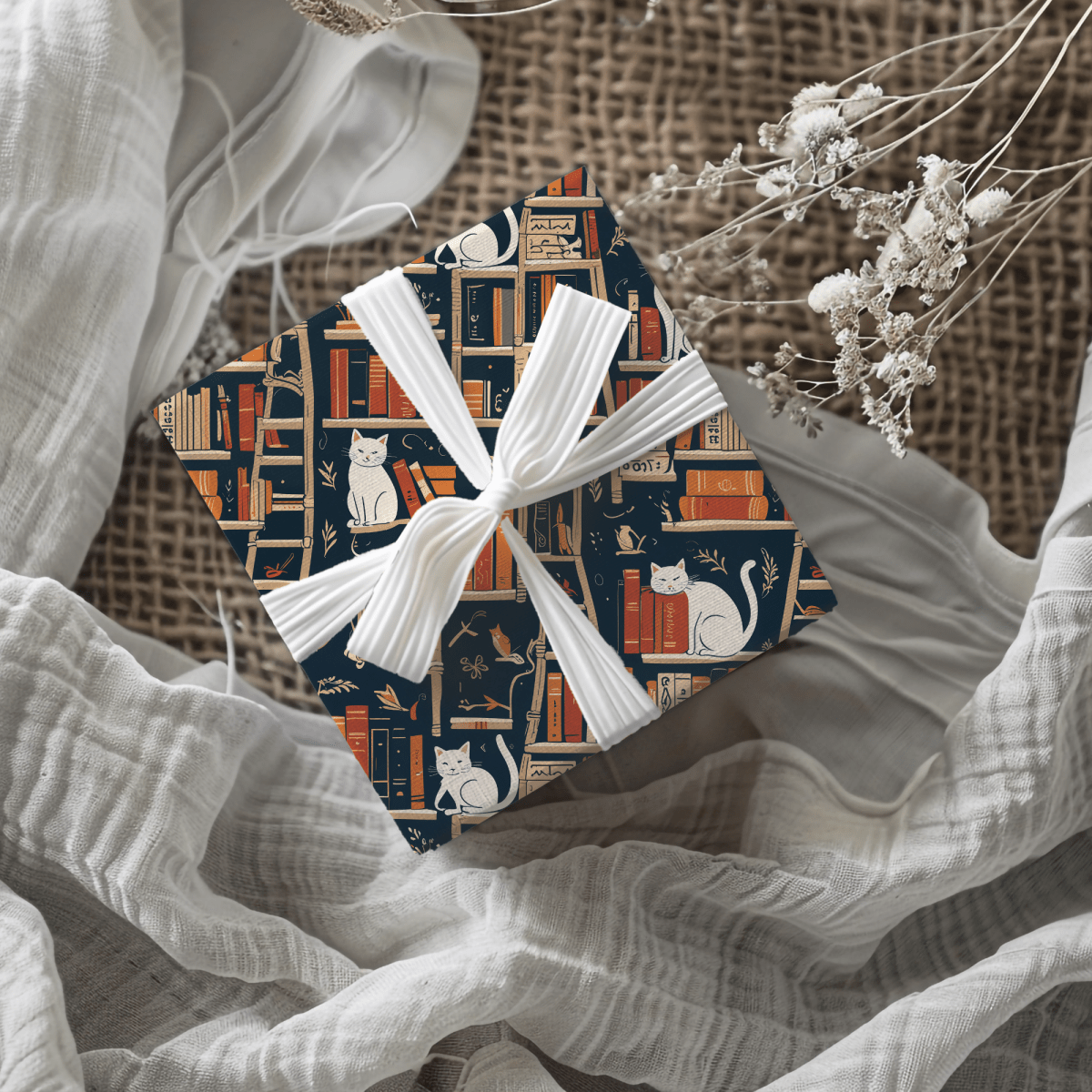 Whiskered Tales – Cat & Book Lover Wrapping Paper