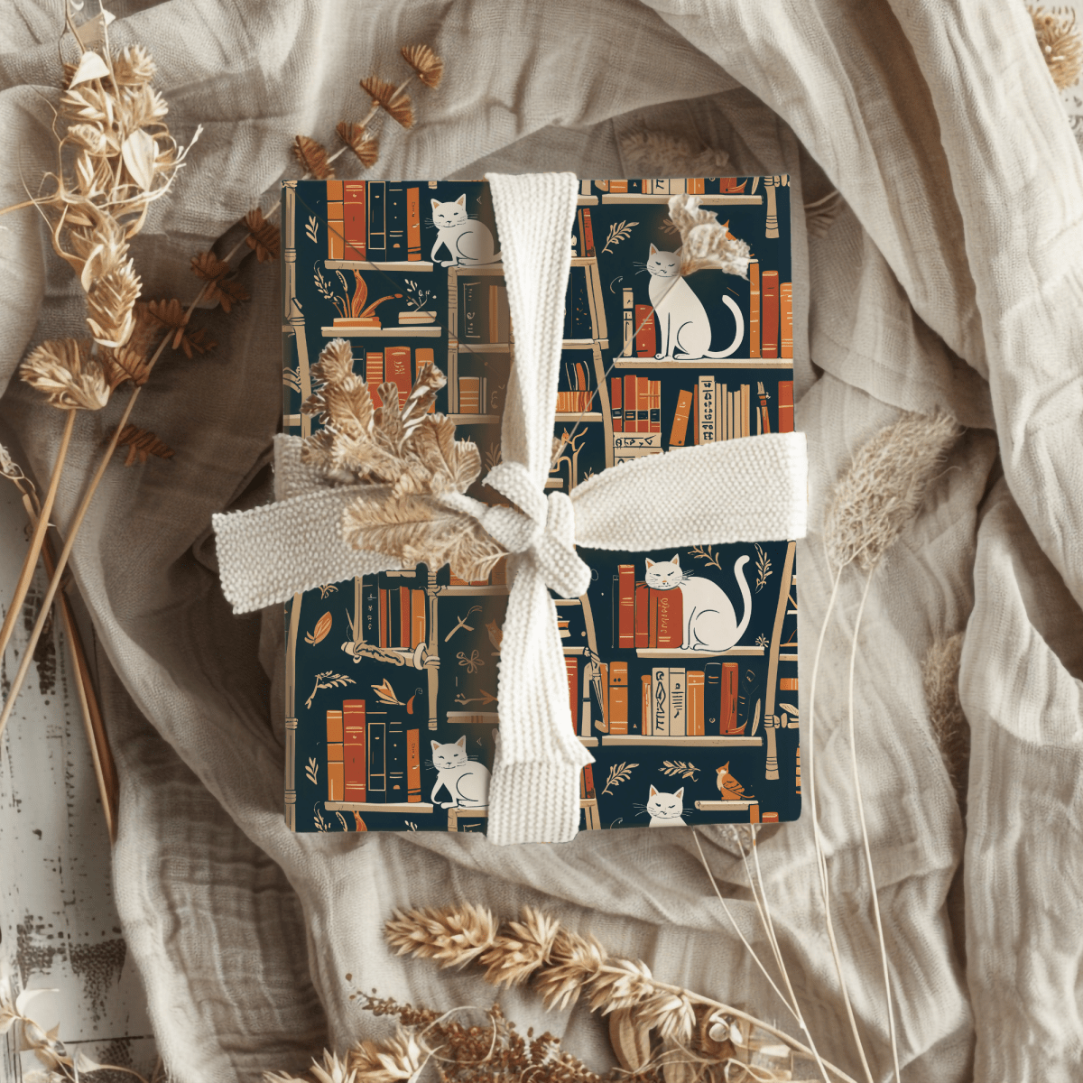 Whiskered Tales – Cat & Book Lover Wrapping Paper