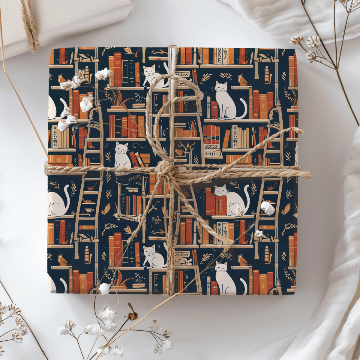 Whiskered Tales – Cat & Book Lover Wrapping Paper