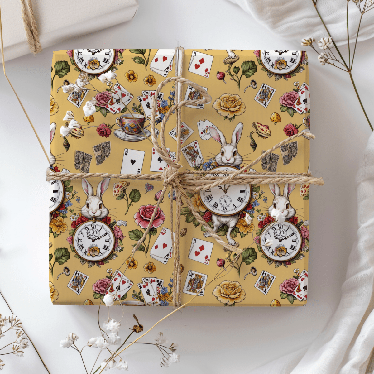 Enchanting Tea Party Gift Wrap in yellow