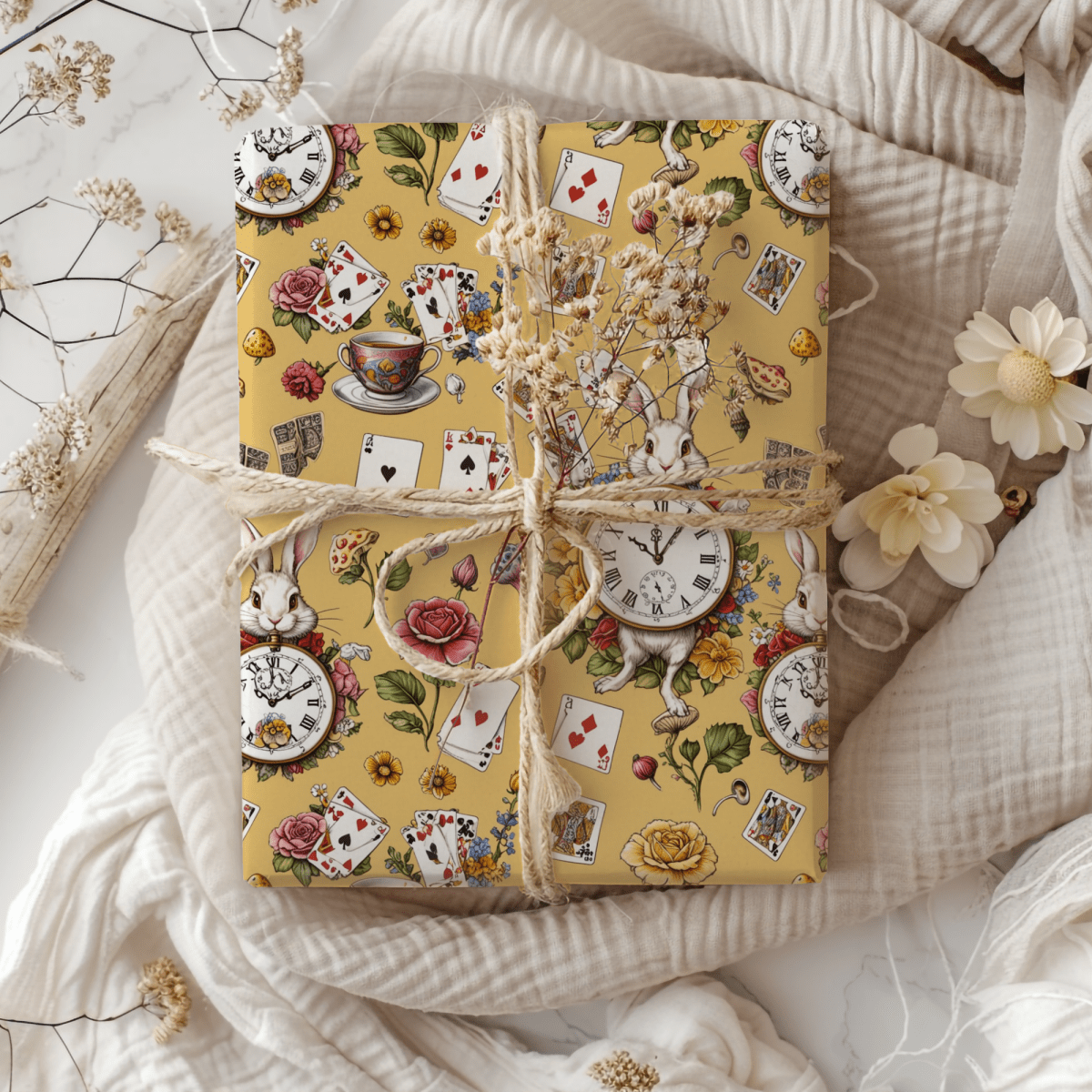 Enchanting Tea Party Gift Wrap in yellow