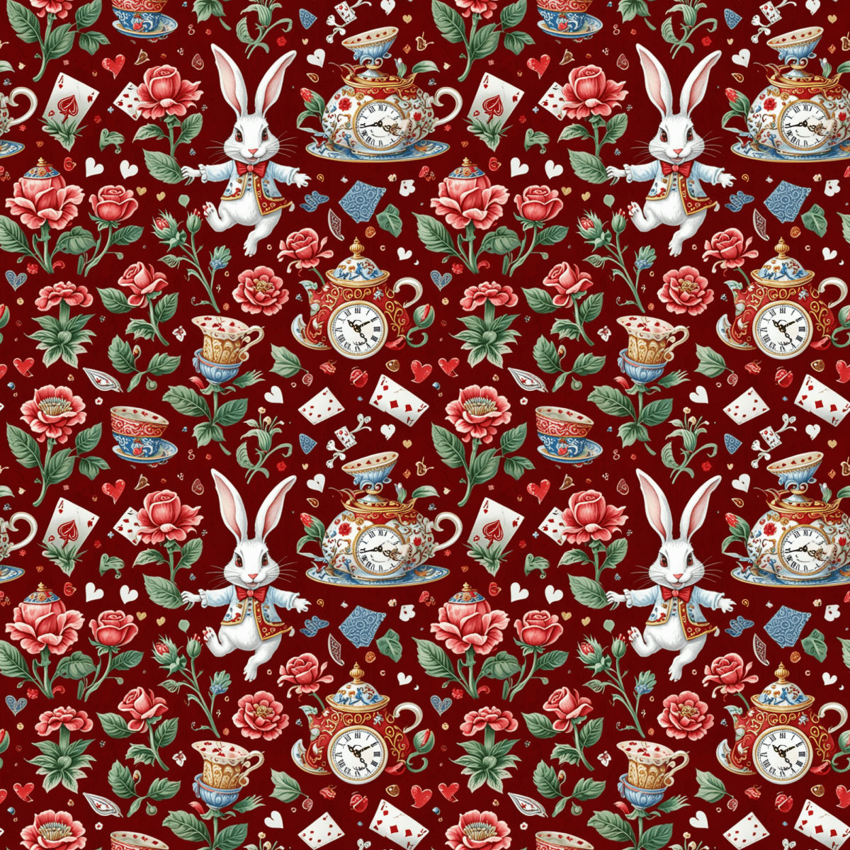 Crimson Clockwork Alice – Wonderland Tea Party Wrapping Paper