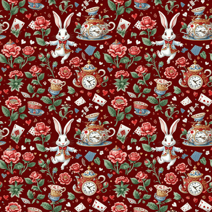 Crimson Clockwork Alice – Wonderland Tea Party Wrapping Paper