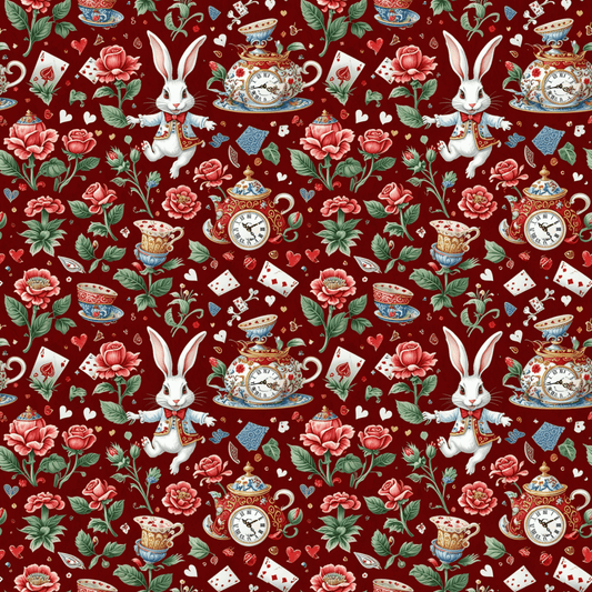 Crimson Clockwork Alice – Wonderland Tea Party Wrapping Paper