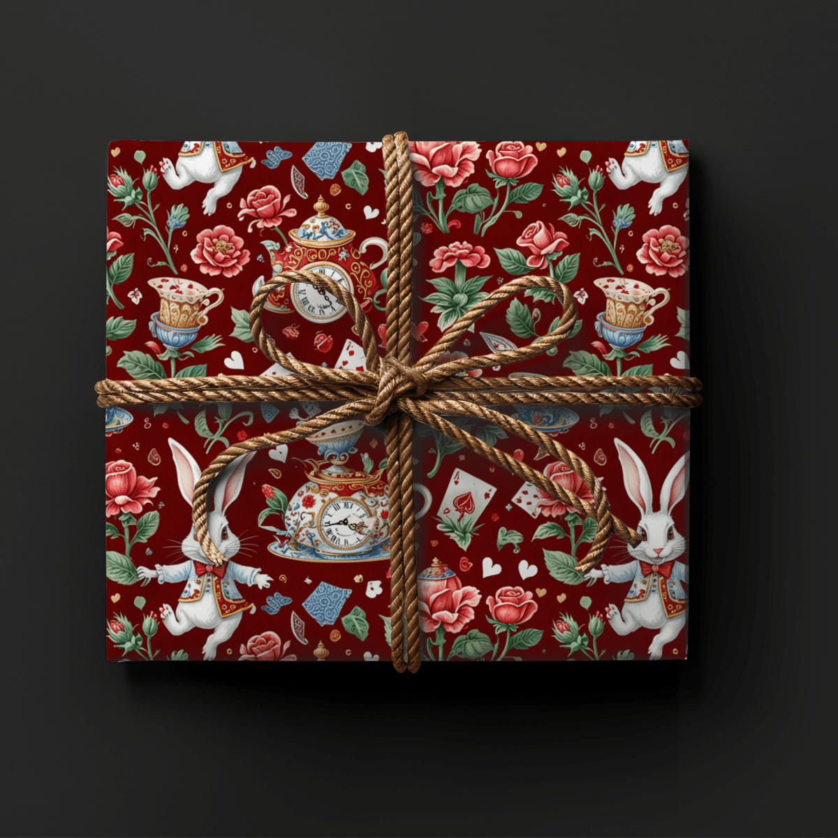 Crimson Clockwork Alice – Wonderland Tea Party Wrapping Paper